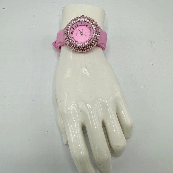 Geneva Crystal Pink Large Face Statement Watch with Japanese Quartz Movement - Picture 5 of 6